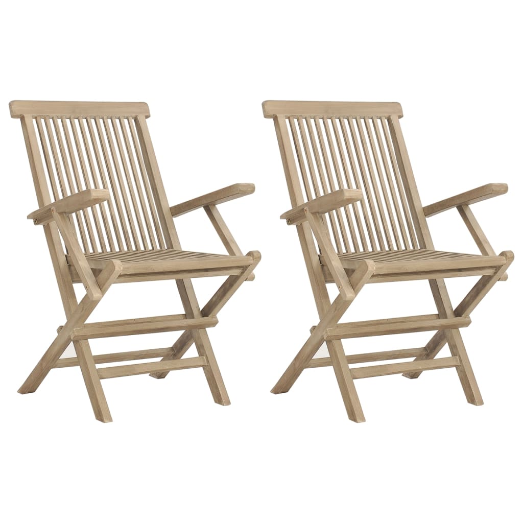 Folding Garden Chairs 2 pcs Grey 56x61x89 cm Solid Wood Teak